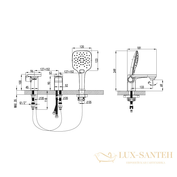 смеситель lemark shift lm4347c для ванны встраиваемый, на 3 отверстия, с аксессуарами, хром