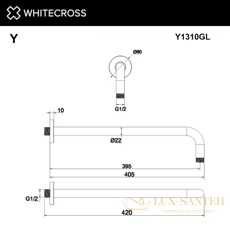 кронштейн душевой настенный whitecross y1310gl, золото