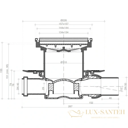 душевой трап bettoserb confluo standard ceramic gold 3 13000121 144x144/50 мм под плитку, золотой