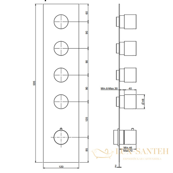 термостат встраиваемый fima carlo frattini spillo steel, f3089x4inox, 4 запорных вентиля, внешняя часть, inox