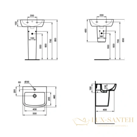 раковина ideal standard tempo t056601 50 см, белый