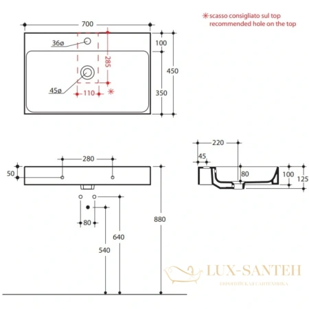 раковина kerasan cento 353201*1 70х45 см, белый