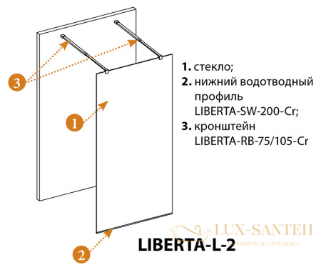 душевая перегородка cezares liberta liberta-l-2-120-c-nero 120 см профиль черный матовый, стекло прозрачное