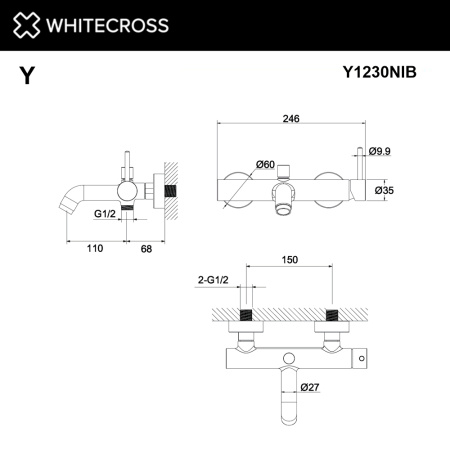 смеситель для ванны whitecross y y1230nib, брашированный никель