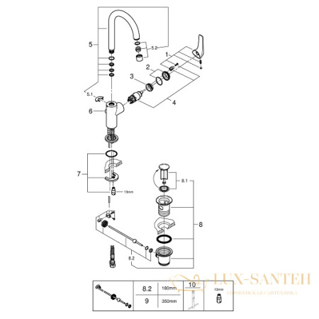 смеситель grohe bauflow 23753000 для раковины, хром