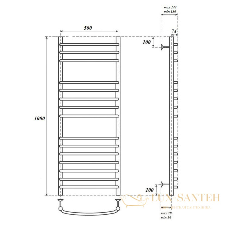 полотенцесушитель 500x1000 водяной point альфа pn05150s п15, хром