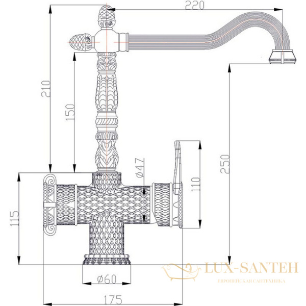 смеситель zorg antic a 50 kf-br для кухни, бронза