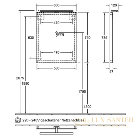 зеркало villeroy & boch more to see a4046000 60х75 с подсветкой