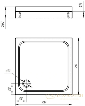 душевой поддон акватек dp-0000004 900x900 (с ножками)