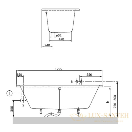 акриловая ванна villeroy & boch o.novo solo uba180cas2v-01 прямоугольная 180 х 80 см, белый