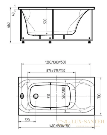 акриловая ванна aquatek альфа 170x70 alf170-0000038 без гидромассажа, с фронтальным экраном (слив слева, вклеенный каркас)