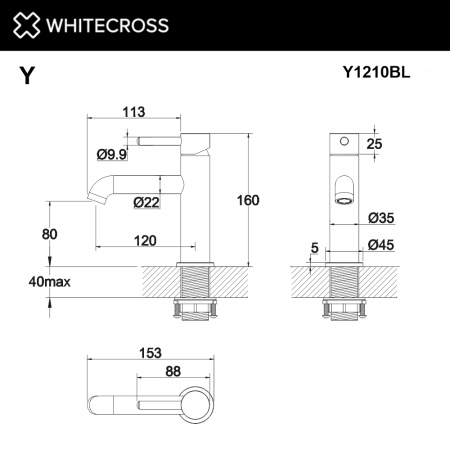 смеситель для умывальника whitecross y y1210bl, черный мат