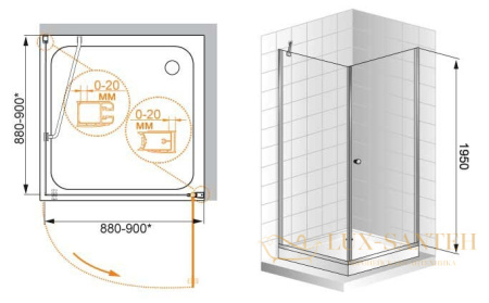 душевой уголок cezares elena elena-w-a-1-90-p-cr-r 90x90 профиль хром, стекло рифленое