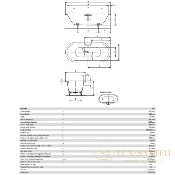 стальная ванна kaldewei classic duo oval 291200013001 111 180х80 см с покрытием easy-clean, альпийский белый 