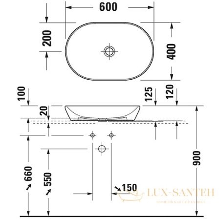 раковина накладная duravit d-neo 2372600070 600х400 мм, белый