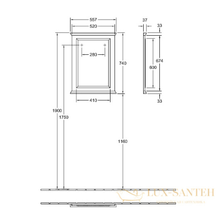 зеркало villeroy & boch hommage 85650000 прямоугольное 560 х 740 мм, walnut (орех)