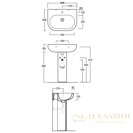 раковина simas e-line el05bi*1 65x47 см, белый