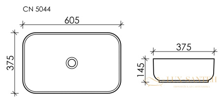 умывальник чаша накладная прямоугольная белый, ceramica nova element 605*375*145мм cn5044