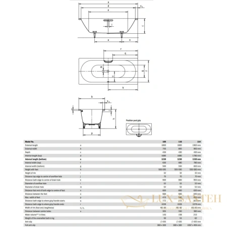 стальная ванна kaldewei classic duo 291000013001 110 180х80 см с покрытием easy-clean, альпийский белый 