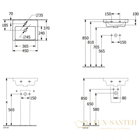 раковина villeroy & boch subway 3.0 43704601 45х37см, альпийский белый