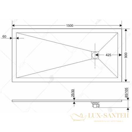 душевой поддон rgw stone tray 16152915-10 из искусственного камня st-co 150x90, бетон