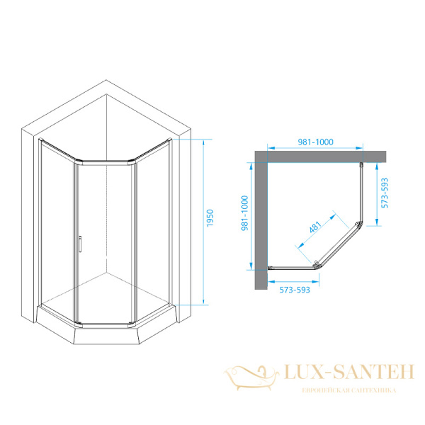 душевой уголок rgw passage 38088600-14 pa-86b 100x100, профиль черный, стекло прозрачное