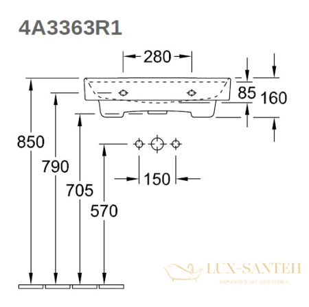 раковина villeroy & boch collaro 4a3363r1 ceramicplus 600х470 мм, белый