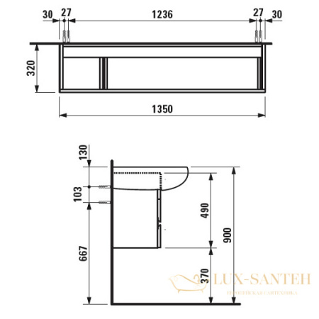 тумба под раковину laufen alessi 4.2436.0.097.630.1 1350×320 мм, орех 