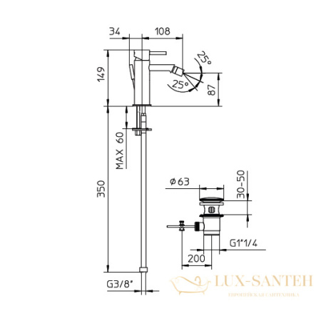 смеситель bossini oki z005401.030 для биде, хром