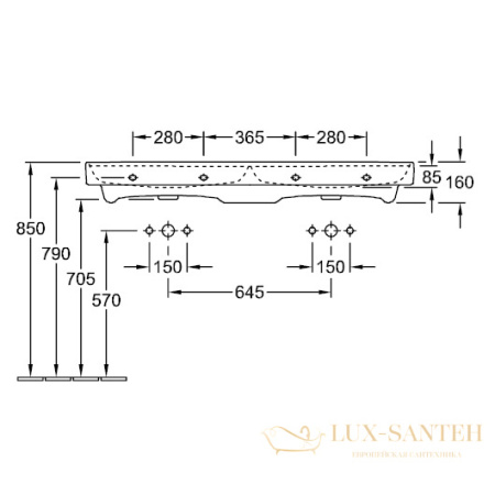 раковина villeroy & boch collaro 4a34d401 1300х470 мм, белый