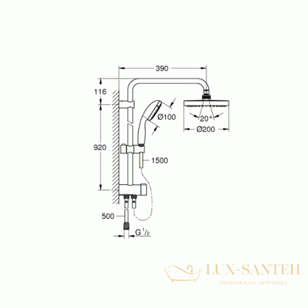 душевая система grohe new tempesta 200 26452001, хром