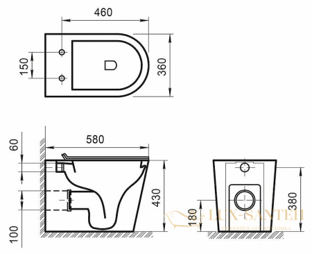 приставной унитаз belbagno flay-r bb1003cbr без сиденья, белый