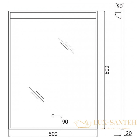 зеркало belbagno spc spc-uno-600-800-tch с подсветкой, с сенсорным выключателем, хром