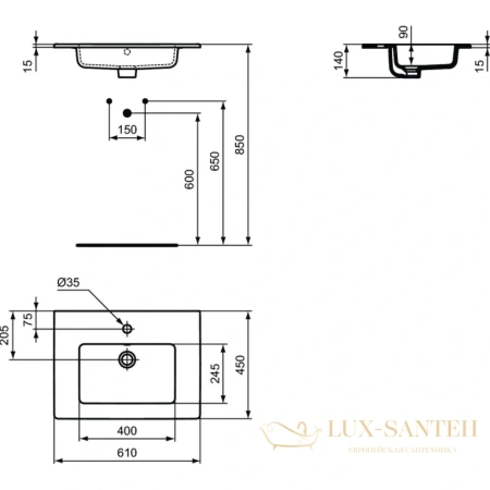 раковина ideal standard tempo e066801 61 см, белый