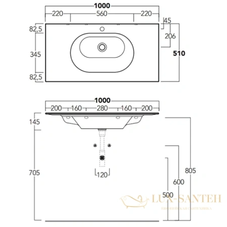 раковина simas wave wa100 bi*1 100x51 см, белый