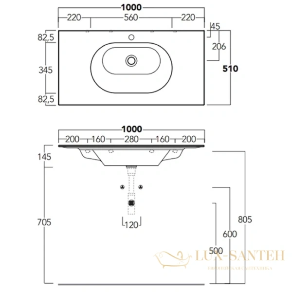 раковина simas wave wa100 bi*1 100x51 см, белый