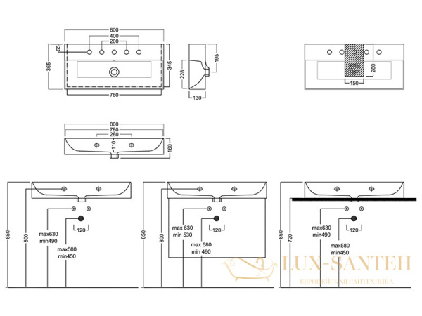 раковина hatria bahia_13 bh0800365011ts0, 80х36.5x13 см, 1 отверстие для смесителя, с переливом, подвесная/накладная, белый глянцевый