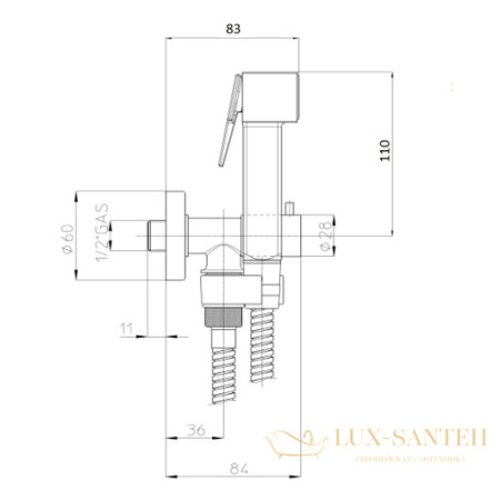 гигиенический набор bossini paloma brass e57033b.030 с запорным вентилем, хром