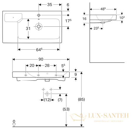 раковина geberit icon 124195000 900х485 мм, белый