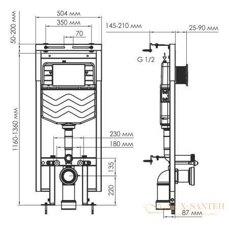 инсталляция для унитаза wasserkraft dinkel 58 58tlt.010.me.pb02 с панелью смыва, черный глянцевый