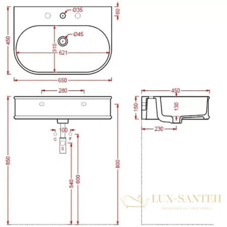 раковина artceram atelier atl003 05 00 *1 65x45 см, белый матовый