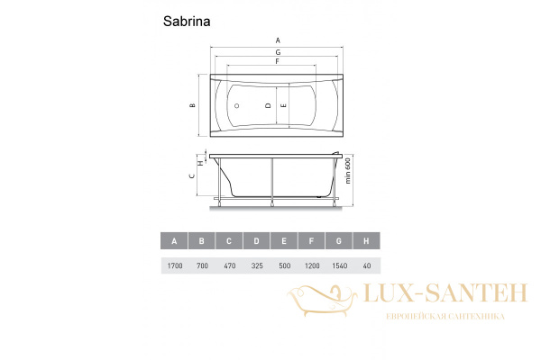 ванна акриловая relisan sabrina 170х70