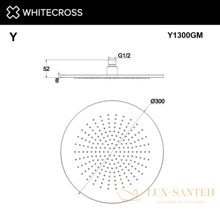 верхний душ whitecross d=30 см y1300gm, оружейная сталь