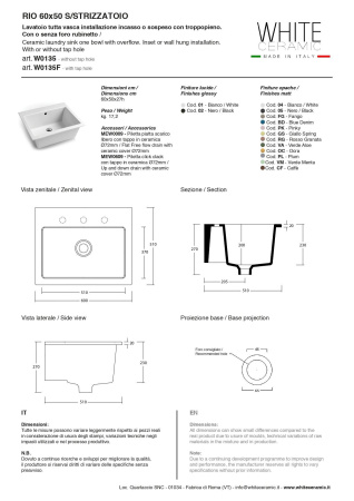 раковина постирочная/хозяйственная white ceramic rio, w0135f01, 50х40хh26 см,с 1 отв. п/смеситель, цвет белый глянцевый