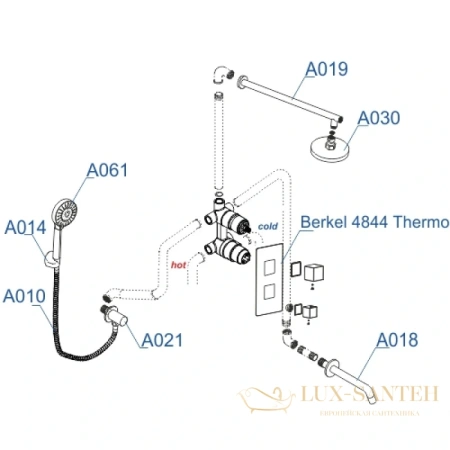 душевой комплект wasserkraft berkel a174819 thermo 250 мм, хром