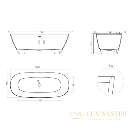 ванна salini sofia 102513g s-sense 180x85 см, белый