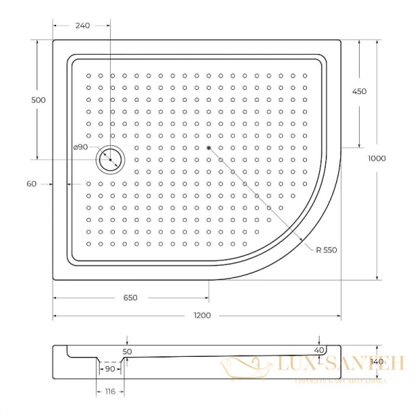 акриловый поддон cezares tray a tray-a-rh-120/100-550-15-w-l для душа 120x100 l, белый