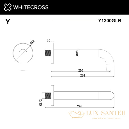 излив настенный whitecross y1200glb, брашированное золото