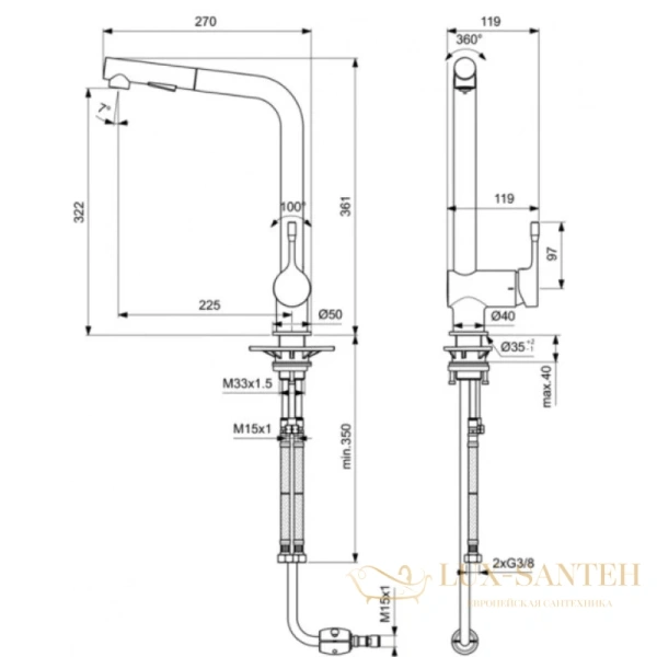 смеситель ideal standard ceralook bc178aa для кухни, хром/черный