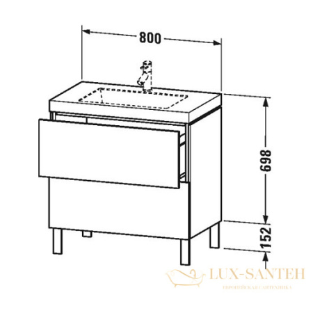 тумба с раковиной duravit l-cube lc6937o2222 800х480х698 мм, белый